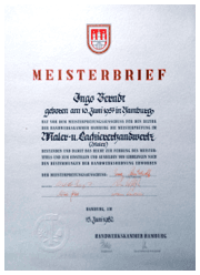 Ein Zertifikat mit der Aufschrift Meisterbrief